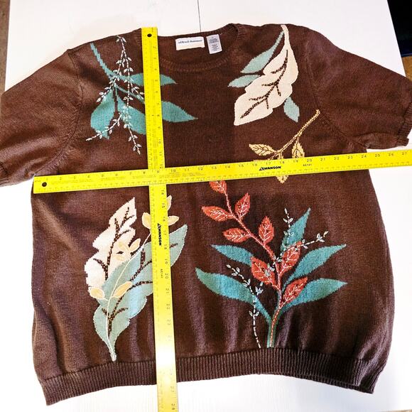 Vintage Fall Leaves Knit Sweater Short Sleeve Alfred Dunner Women's Plus 2X 3645 - Picture 5 of 7